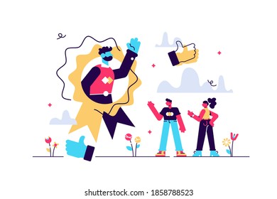 HR recognition as best candidate reputation from recommendations tiny person concept. Symbolic popular professional with outstanding results for headhunting and hiring choice scene vector illustration