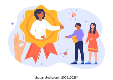 HR recognition concept. The best specialist in the opinion of the team and the authorities. Rewarding an employee for good results. Cartoon flat vector illustration isolated on a white background