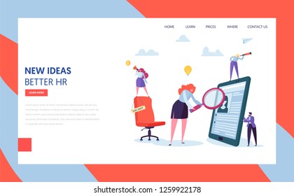 Hr Recruit Hire Talent Landing Page Template. Vacant Business Job Sign on Chair. Character Search Resume of Employee Concept for Website or Web Page. Flat Character Vector Illustration