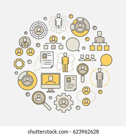HR round illustration. Vector human resources concept circular symbol made with colorful business icons
