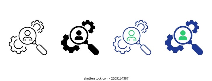 HR Search Person Silhouette and Line Icon. Job Hire Human Resource Pictogram. Find Talent Employee Icon. Career Hiring Employment Recruit Agency. Editable Stroke. Isolated Vector Illustration.