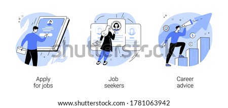 HR service abstract concept vector illustration set. Apply for job, job seekers, career advice, hiring, start career, search for work, employee profile, corporate website, menu bar abstract metaphor.