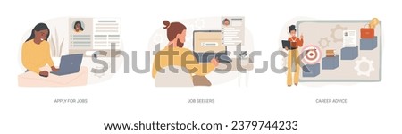HR service isolated concept vector illustration set. Apply for job, job seekers, career advice, hiring, start career, search for work, employee profile, corporate website, menu bar vector concept.