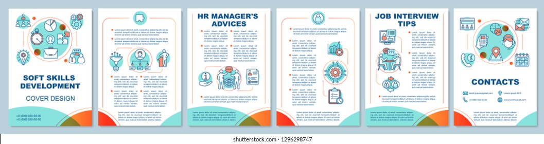 HR soft skills brochure template layout. Job interview tips. Flyer, booklet, leaflet print design with linear illustrations. Employment. Vector page layouts for magazines, annual reports, posters