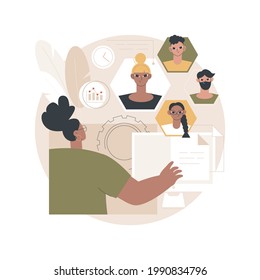 HR software abstract concept vector illustration. HR management software, human resources technology, employee effectivity control, working time tracker, payroll system solution abstract metaphor.