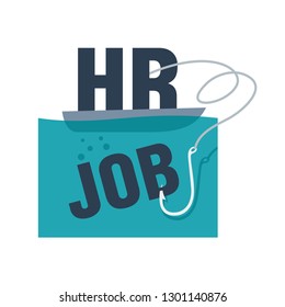 HR and staff recruitment concept - creative visualization of work searches in association with fishing process - vector illustration