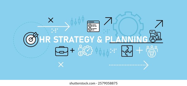 HR Strategy and Planning conceptual business application job resume talent data information system target communication human resource manage design icon outline set collection