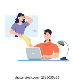 Hr taking virtual interview, flat illustration 