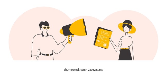 Equipo de RR. HH. El concepto de encontrar empleados. Estilo de moda lineal. Vector.