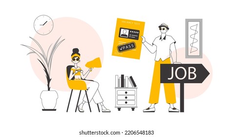 HR team. The concept of finding employees for work. Lineart trendy style. Vector.