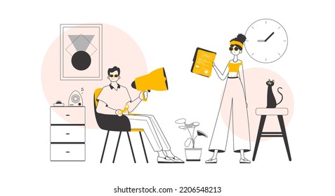 HR team. The concept of finding employees for work. Lineart minimalistic style. Vector.