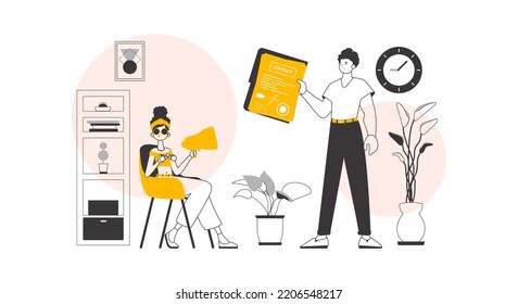 HR team. The concept of finding employees for work. Modern linear style. Vector.
