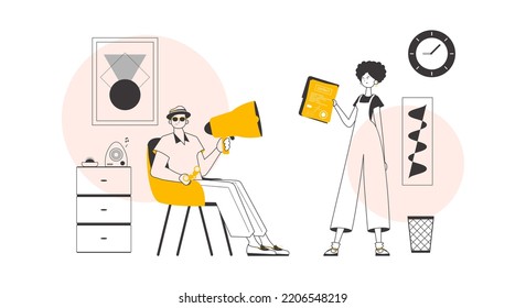 HR team. The concept of finding employees for work. Minimalistic linear style. Vector illustration.