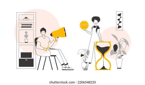 HR team. The concept of finding employees for work. Modern linear style. Vector illustration.