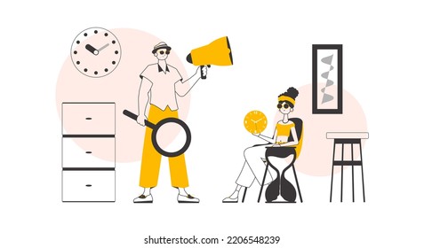 HR team. The concept of finding employees. Minimalistic linear style. Vector.