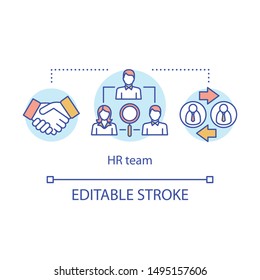 HR Team Concept Icon. Employment Service Idea Thin Line Illustration. Job Offer. Recruitment, Headhunting. Human Resources Management. Staff Hiring. Vector Isolated Outline Drawing. Editable Stroke