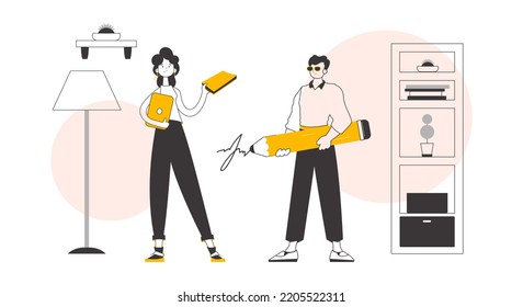 HR team. Lineart minimalistic style. Vector illustration.