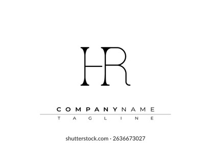 HR Typography Logo Design. Stylish monogram design depiction featuring the letters H and R combined in an artistic signature style, delivering a unique and creative visual representation.