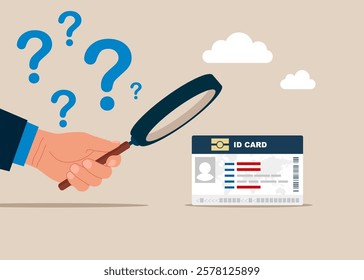 HR use magnifying glass to choose recruitment applicants. ID card and driver license. Modern vector illustration in flat style. 