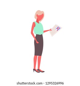 hr woman holding cv form choosing resume new job vacancy curriculum vitae recruitment candidate concept female employer cartoon character full length flat