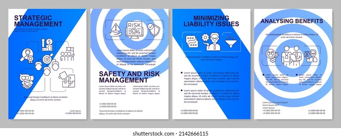HR work importance blue brochure template. Company success. Leaflet design with linear icons. 4 vector layouts for presentation, annual reports. Arial, Myriad Pro-Regular fonts used