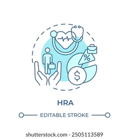 HRA soft blue concept icon. Health reimbursement arrangement. Employee health care. Job benefit. Round shape line illustration. Abstract idea. Graphic design. Easy to use in booklet