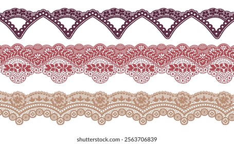 hree hollow lace trims with fan-shaped curved edges