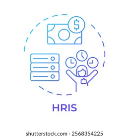 HRIS blue gradient concept icon. Human resource information system. Software for HR managers tasks. Round shape line illustration. Abstract idea. Graphic design. Easy to use in presentation