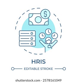 HRIS soft blue concept icon. Human resource information system. Software for HR managers tasks. Round shape line illustration. Abstract idea. Graphic design. Easy to use in presentation