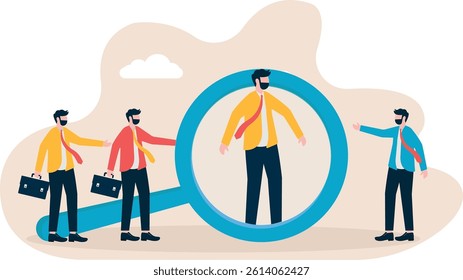 HRM or Human Resource Management. Magnifier glass focus to candidate.

