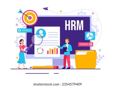 HRM Human Resource Management Vector Illustration with System Managing Company Employee for Marketing Materials and Business Background Design