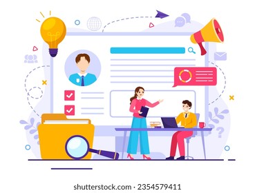 HRM Human Resource Management Vector Illustration with System Managing Company Employee for Marketing Materials and Business Background Design