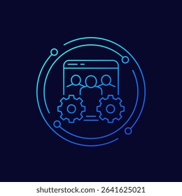 HRM software icon, Human Resource Management System linear design