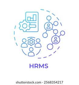 HRMS blue gradient concept icon. Human resource management system. Technology of workforces control improvement. Round shape line illustration. Abstract idea. Graphic design. Easy to use in brochure