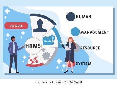 HRMS - Human Resource Management System acronym. business concept background.  vector illustration concept with keywords and icons. lettering illustration with icons for web banner, flyer, landing 