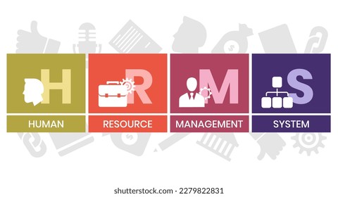 HRMS - Human Resource Management System acronym. business concept background. vector illustration concept with keywords and icons. lettering illustration with icons for web banner, flyer