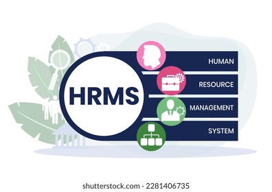 HRMS - Human Resource Management System acronym. business concept background. vector illustration concept with keywords and icons. lettering illustration with icons for web banner, flyer