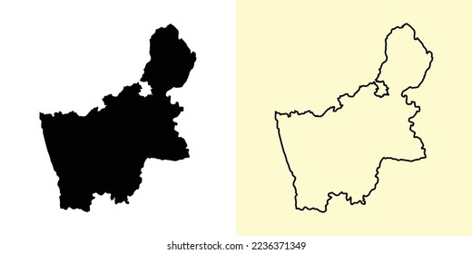 Hrodna map, Belarus, Europe. Filled and outline map designs. Vector illustration