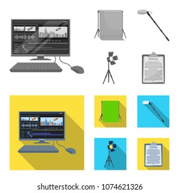 Hromakey, script and other equipment. Making movies set collection icons in monochrome,flat style vector symbol stock illustration web.