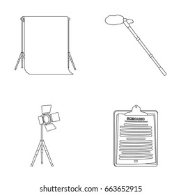 Hromakey, script and other equipment. Making movies set collection icons in outline style vector symbol stock illustration web.