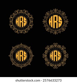 HRS Initial Luxury Ornament gold Monogram Logos Stock Vector.