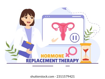 Hormonersatztherapie Akronym Vektorgrafik mit Behandlung und Hormonmedikation in Cartoon-handgezeichneten Vorlagen für das Gesundheitswesen