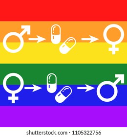 HRT hormone replacement therapy. MtF and FtM transition symbols.