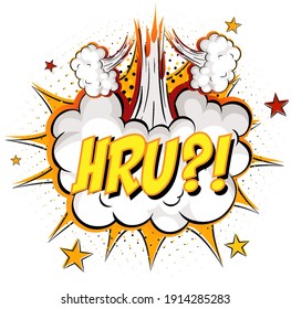 Texto de HRU sobre la explosión en la nube cómica aislada en la ilustración de fondo blanco