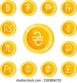 Hryvna, coin, money color icon in a collection with other items