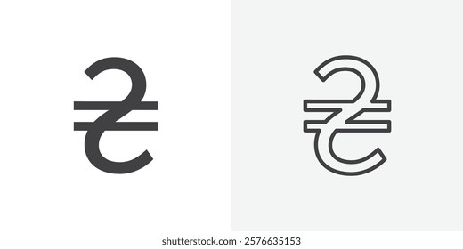 Hryvnia icon set in black flat solid and outlined style.