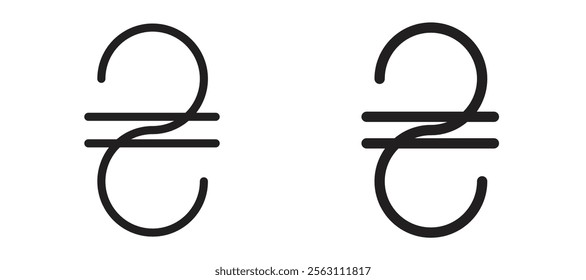 Hryvnia icons in black line and filled versions