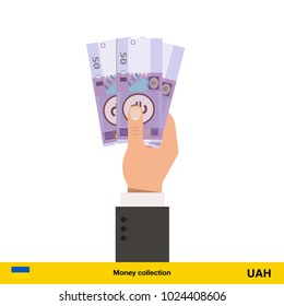 hryvnia sign icon in hand three banknote art new big best illustration isolated cash