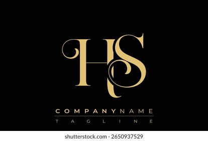 Logotipo creativo Abstractas de la joyería del HS. Logotipo elegante con iniciales de monograma doradas en una tipografía elegante y moderna, perfecta para la marca