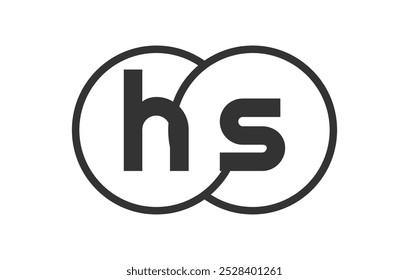 HS business company emblem with outline rounds and letters h s. Logo template of two merged circles for brand identity, logotype. Vector Infinity symbol  and technology sign.